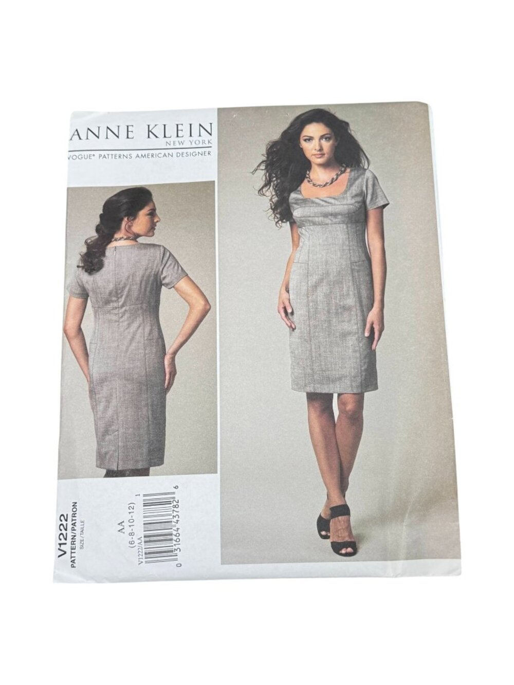 Vogue V1222 Anne Klein Fitted Dress SS Size 6 8 10 12 Sewing Pattern Uncut
